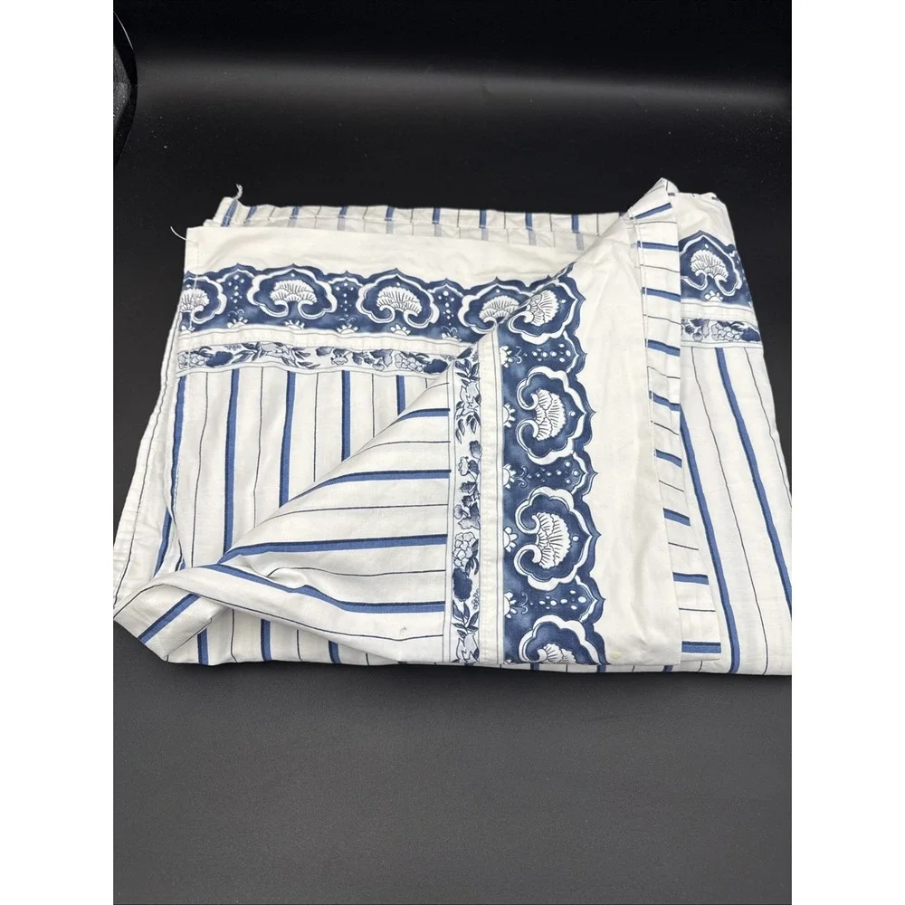Ralph Lauren Vintage TWIN Flat Sheet Porcelain Blue Jonquil Striped EUC